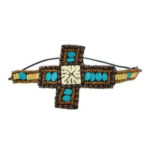 New Western Style Turquoise & Brown Beaded Cross Headband